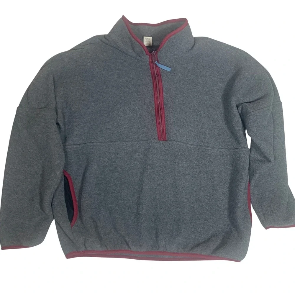 VTG Early Winters Fleece Pullover Mens XL Grey Burgundy Quarter‎ Zip Gorpcore